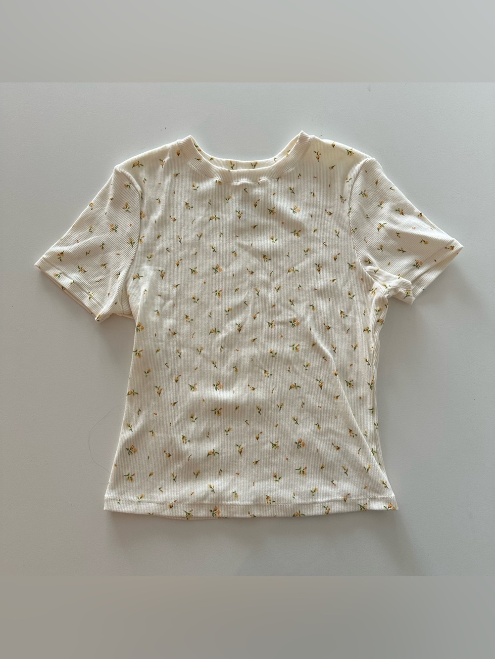 NEW Skims Cotton Rib T-Shirt Marigold Floral Rosebud Cream L Lounge Cotton